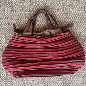 Majo Womens Purse Brown & Red Leather Linen Italian Calfskin Purse‎ Handbag